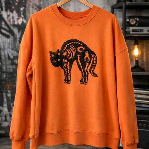Hyde & EEK Skeleton Cat Orange Sweatshirt L Halloween